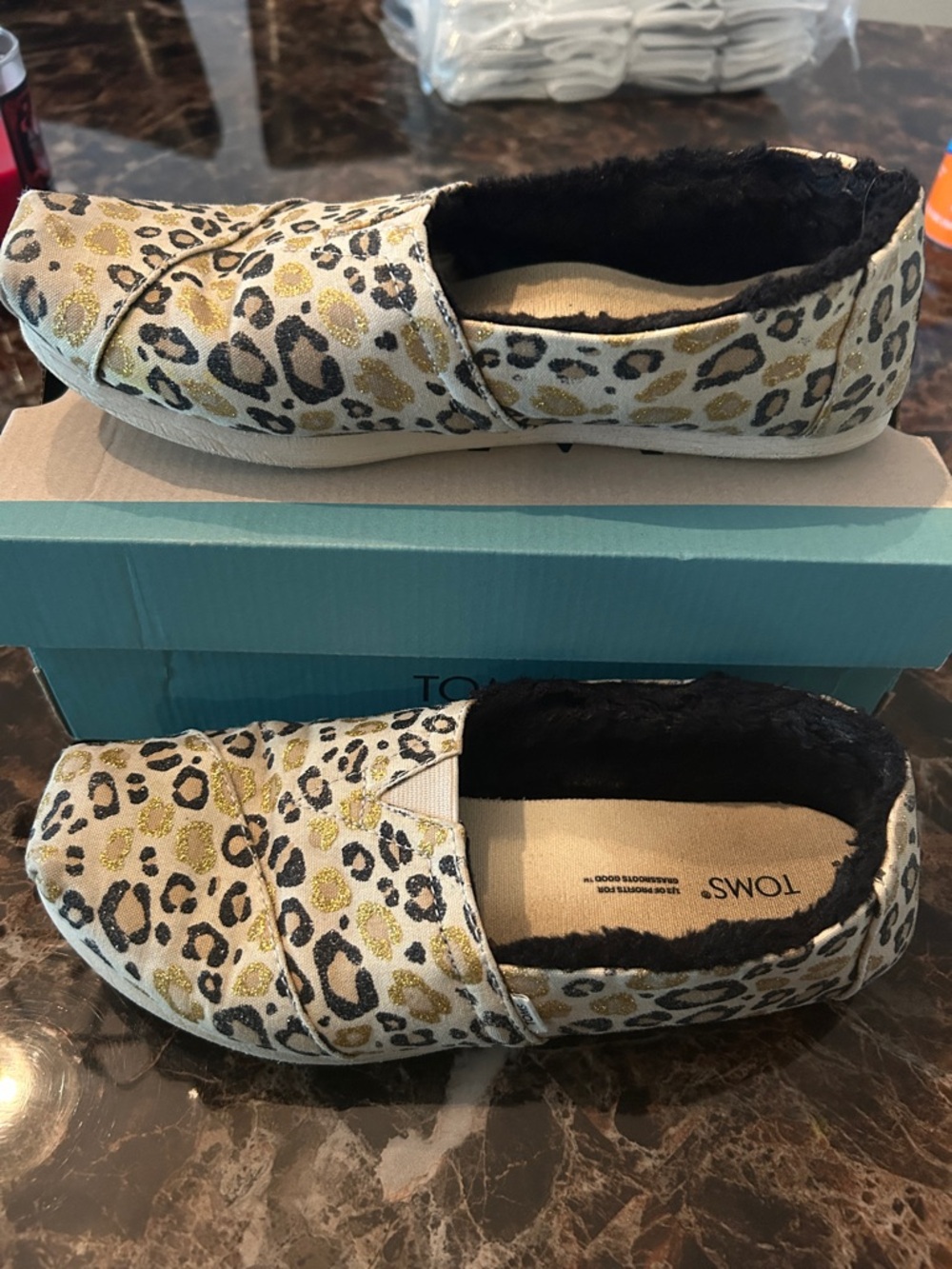 TOMS Women’s Leopard Print Slip-On Moccasins in Gold, Black, Cream